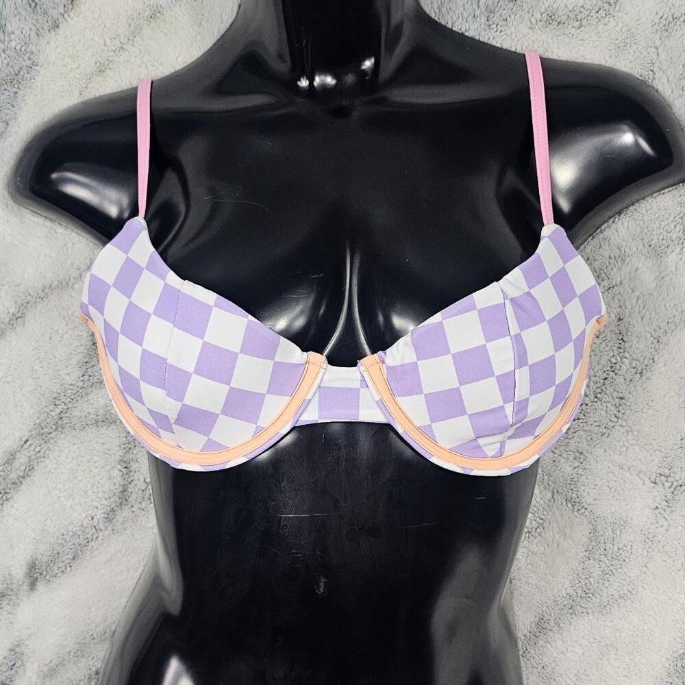 Sugar Thrillz Dolls Kill Size M Medium Lilac White Checkered Bikini Swim Top